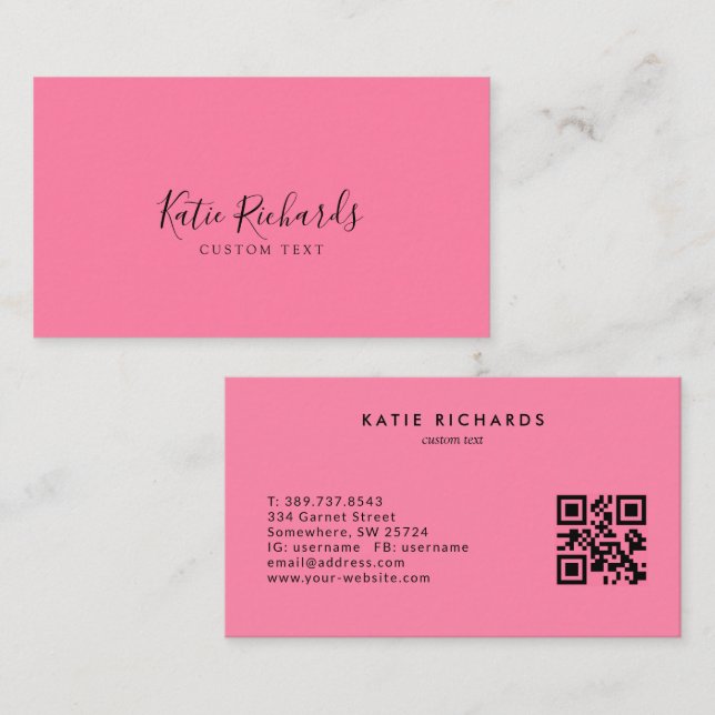 Simple Minimalist QR Code Pink Business Card (Front/Back)