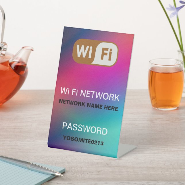 Simple Minimalist Rainbow Wifi Network Password Pedestal Sign (In SItu)