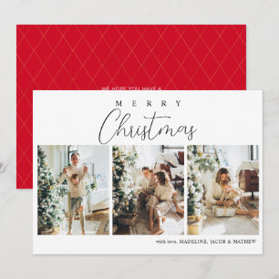 Simple Minimalist Red Photo Collage Christmas Holiday Card