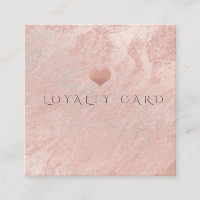 Simple minimalist rose gold marble heart loyalty card (Front)