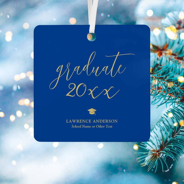 Simple Minimalist Royal Blue 2024 Graduate Photo Metal Ornament (Creator Uploaded)