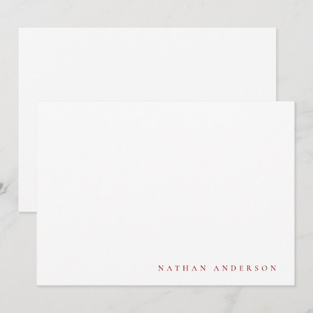 Simple Minimalist Ruby Red Correspondence  Card (Front/Back)