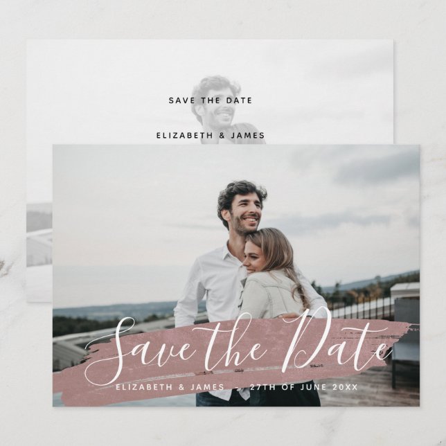 Simple Minimalist Rustic Rose Gold Save The Date (Front/Back)