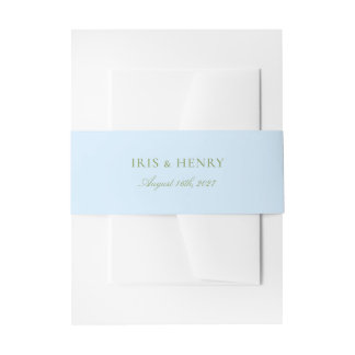 Simple Minimalist Sage & Blue Wedding Invitation Belly Band