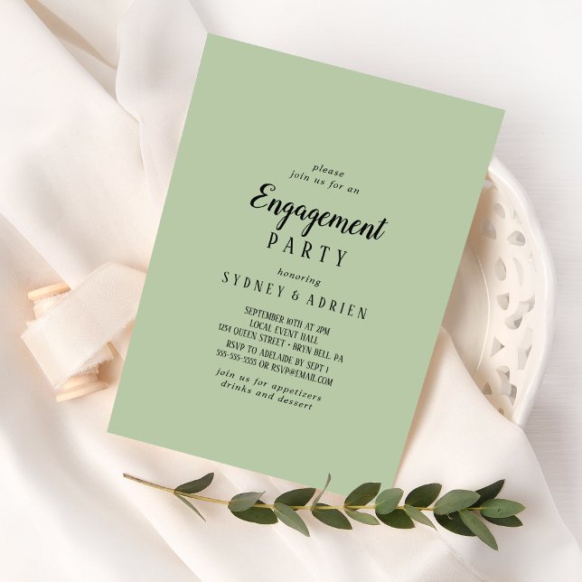 Simple Minimalist|Sage Engagement Party Invitation (Creator Uploaded)