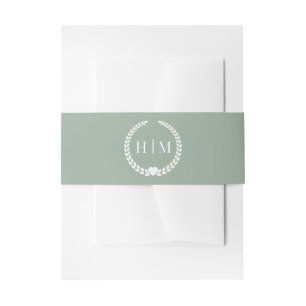 Simple Minimalist Sage Green Monogram  Invitation Belly Band