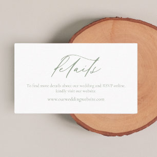 Simple Minimalist Sage Green Wedding Details Business Card