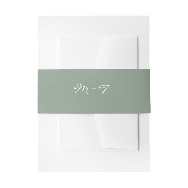 Simple Minimalist Sage Green Wedding Invitation Belly Band (Front Example)