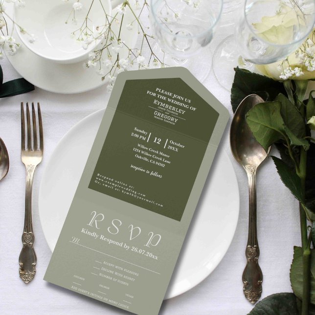 Simple Minimalist Sage Olive Green Cream Website All In One Invitation (Creator Uploaded)