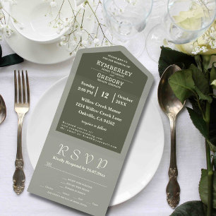 Simple Minimalist Sage Olive Green Ivory Email All In One Invitation