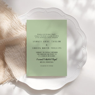 Simple Minimalist Sage Traditional Wedding Invitation