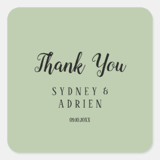 Simple Minimalist|Sage Wedding Thankyou Favour Square Sticker