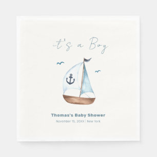 Simple Minimalist Sailboat Anchor Baby Shower Napkin