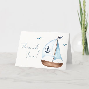 Simple Minimalist Sailboat Anchor Baby Shower  Thank You Card