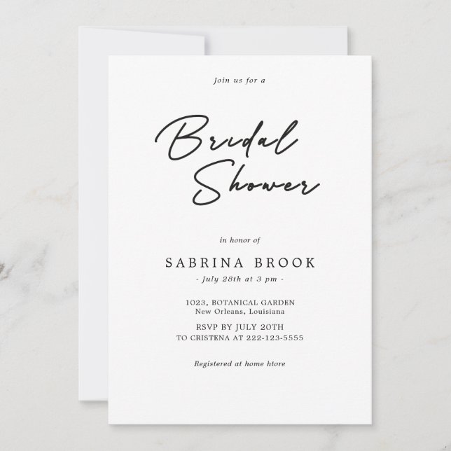 Simple Minimalist Script Bridal Shower  Invitation (Front)