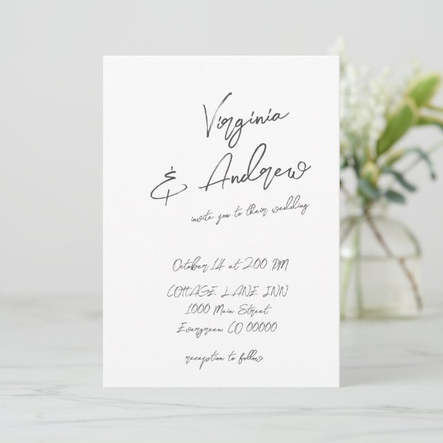 Simple Minimalist Script Calligraphy Wedding Invitation (Standing Front)