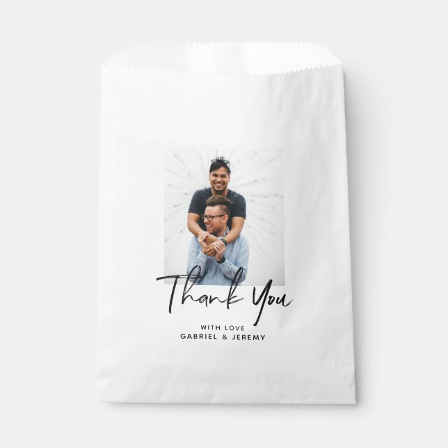 Simple Minimalist Script Custom Photo Wedding Favour Bag (Front)