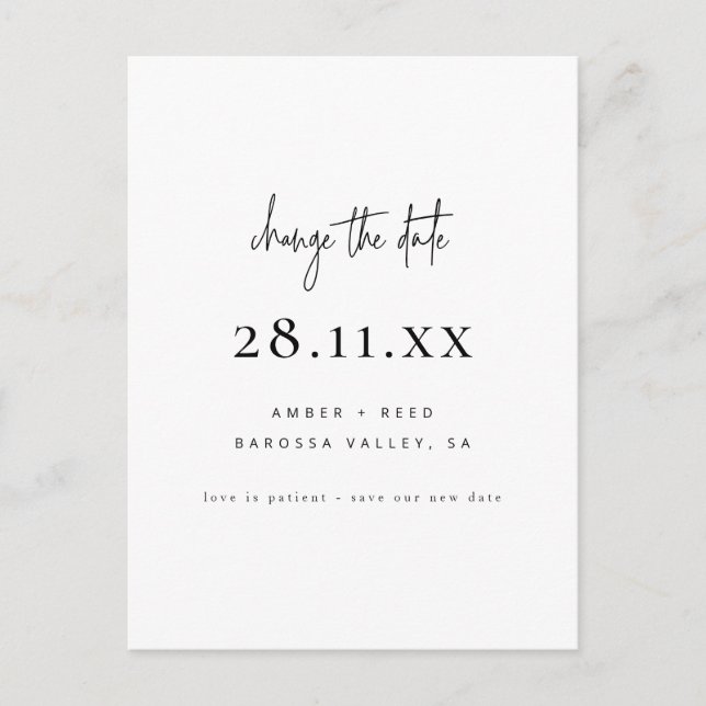 Simple Minimalist Script Font Change the Date Announcement Postcard (Front)