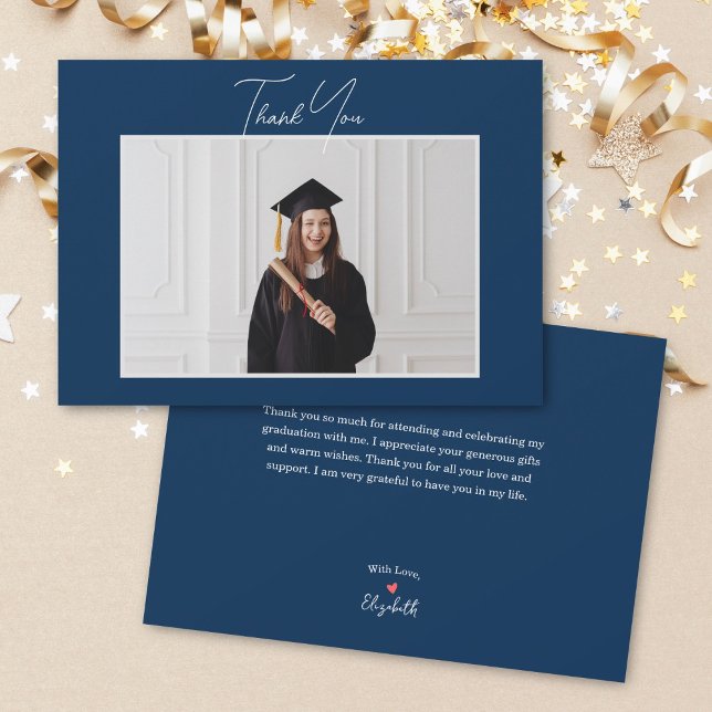 Simple Minimalist Script Graduate Photo Graduation Thank You Card (Creator Uploaded)