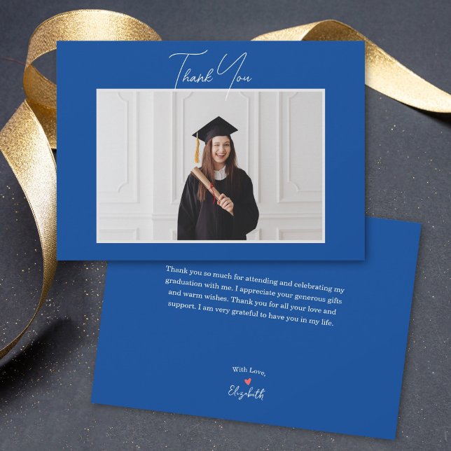 Simple Minimalist Script Graduate Photo Graduation Thank You Card (Creator Uploaded)