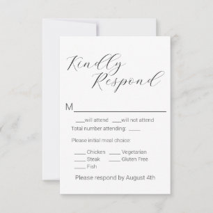 Simple Minimalist Script Meal Choice Wedding RSVP Card