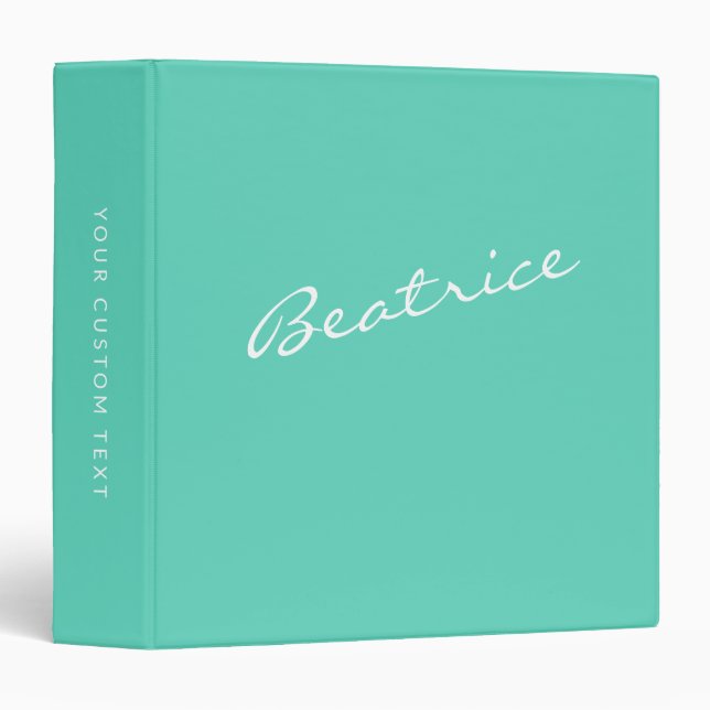 Simple Minimalist Script Name Mint Green Custom  Binder (Front/Spine)