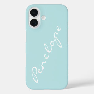 Simple Minimalist Script Name Pastel Aqua Custom  iPhone 16 Case