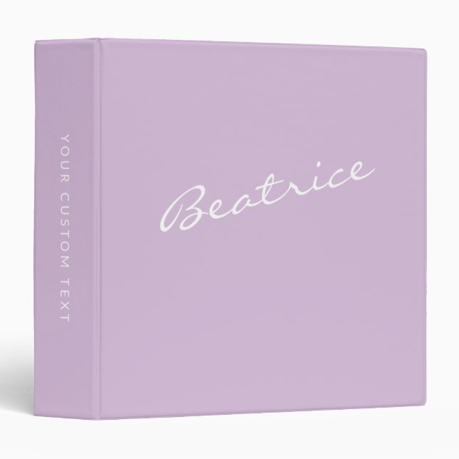 Simple Minimalist Script Name Pastel Lilac Custom  Binder (Front/Spine)