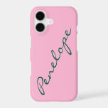 Simple Minimalist Script Name Pink Green Custom<br><div class="desc">This stylish custom phone case features a simple minimalist design of your name in a beautiful handwritten script lettering in green on a pink background. Great gift idea!</div>