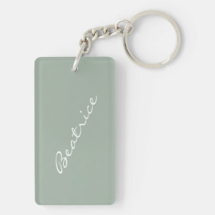 Simple Minimalist Script Name Sage Green Custom  Keychain