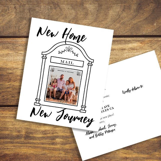 Simple minimalist script new home photo moving announcement postcard (Creator Uploaded)