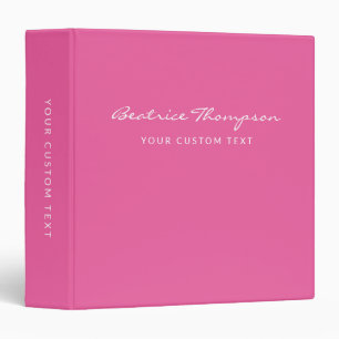 Simple Minimalist Script Personalized Hot Pink Binder