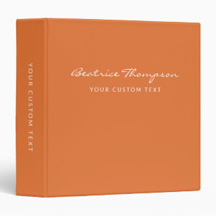 Simple Minimalist Script Personalized Orange Binder