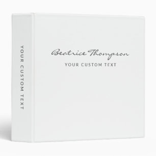 Simple Minimalist Script Personalized White Binder