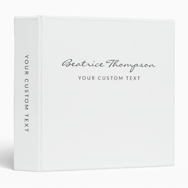 Simple Minimalist Script Personalized White Binder (Front/Spine)