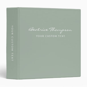 Simple Minimalist Script Sage Green Personalized Binder