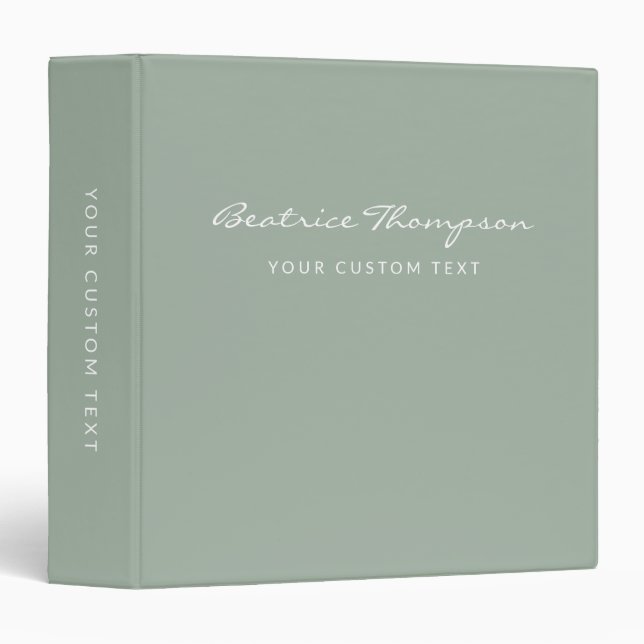 Simple Minimalist Script Sage Green Personalized Binder (Front/Spine)