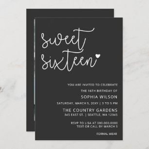 Simple Minimalist Script Sweet 16 Birthday Photo I Invitation