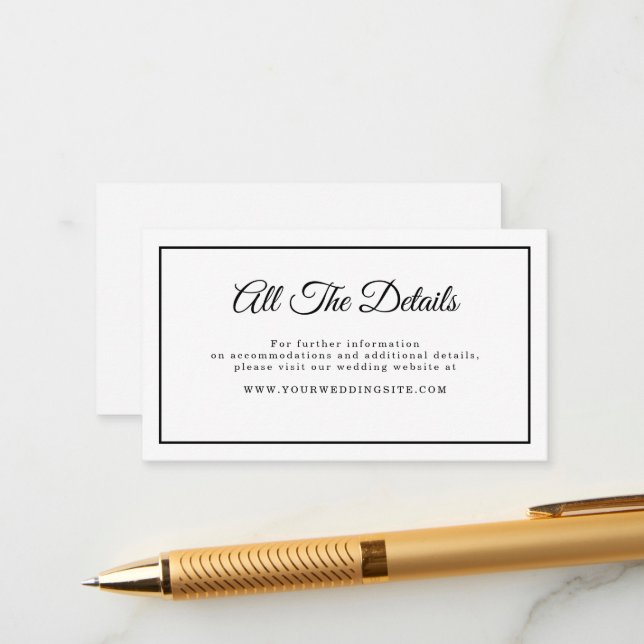 Simple Minimalist Script Wedding Website Details Enclosure Card (Front/Back In Situ)
