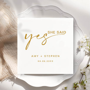 Simple Minimalist She Said Yes Engagement Party Napkin
