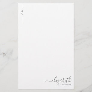 Simple Minimalist Silver Grey Monogram Initial Stationery