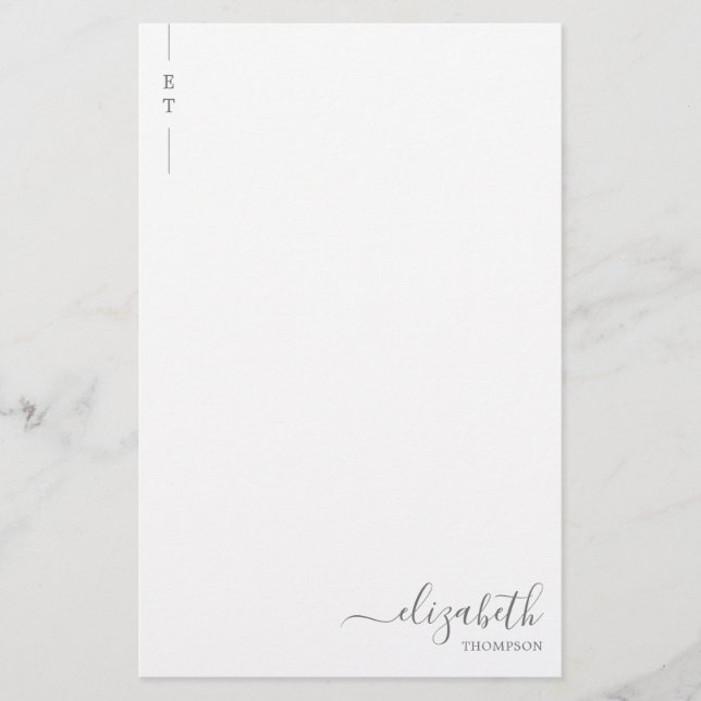 Simple Minimalist Silver Grey Monogram Initial Stationery (Front)