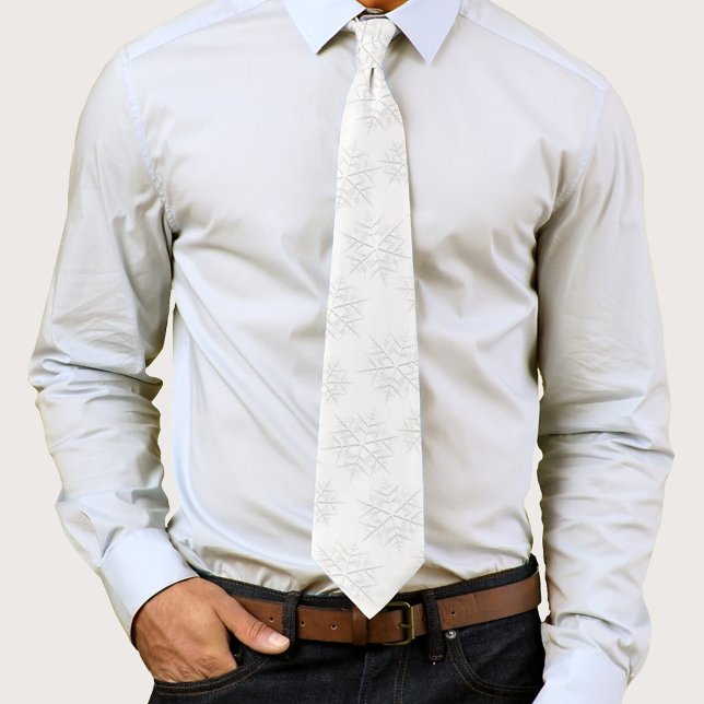 Simple Minimalist Silver Winter Snowflake Pattern Tie (Silver snowflakes pattern men's tie. )