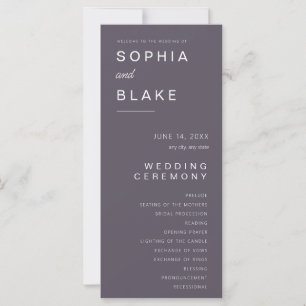 Simple Minimalist Smoke Grey Wedding Program