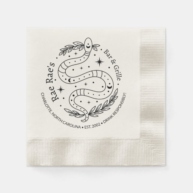 Simple Minimalist Snake Logo Beverage Napkins (Front)