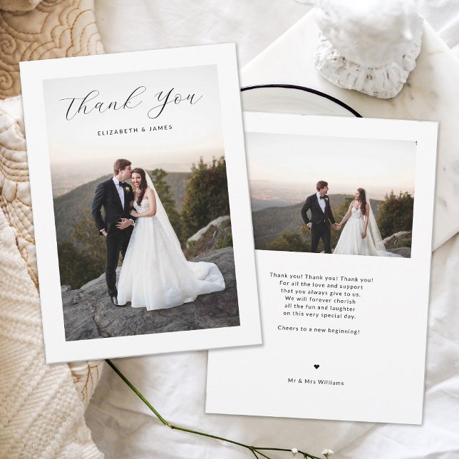 Simple Minimalist Stylish Script Thank You Wedding Card (Creator Uploaded)