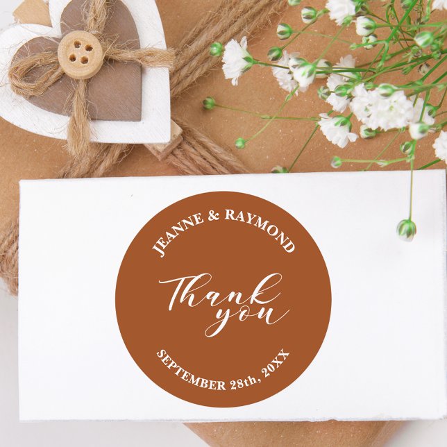 Simple Minimalist Terracotta Wedding Favour Classic Round Sticker (Creator Uploaded)