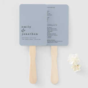 Simple Minimalist Text Dusty Blue Wedding Program Hand Fan