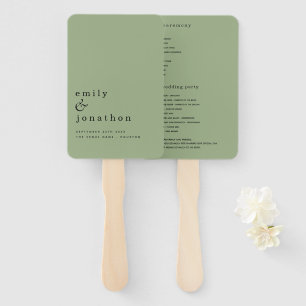 Simple Minimalist Text Sage Green Wedding Program Hand Fan