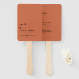 Simple Minimalist Text Terracotta Wedding Program Hand Fan